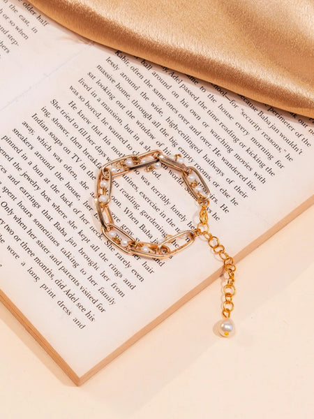 Golden Pearl Chain Bracelet