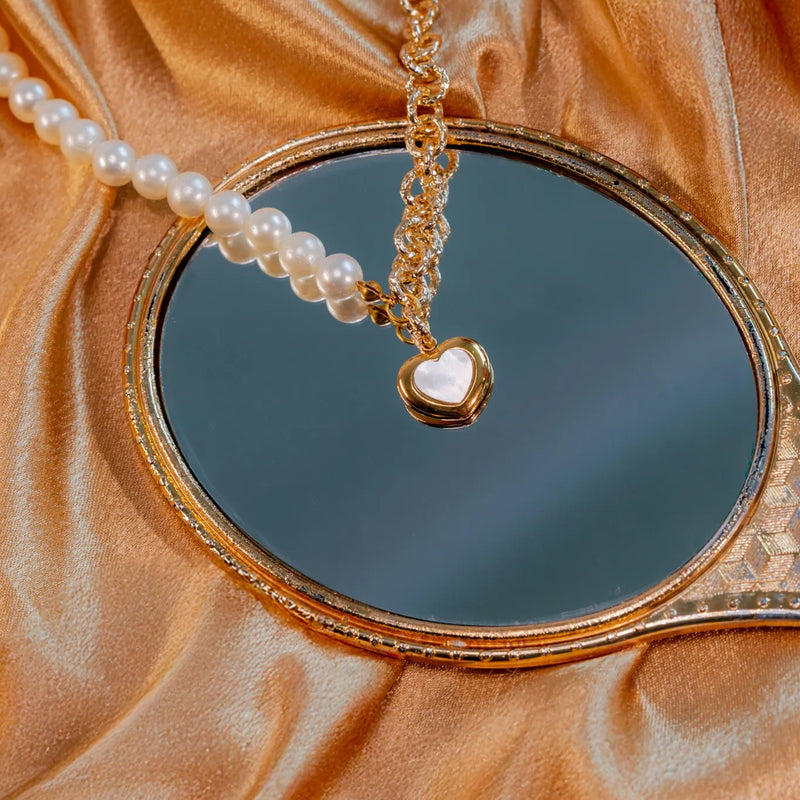 Pearl & Gold Duo Heart Necklace