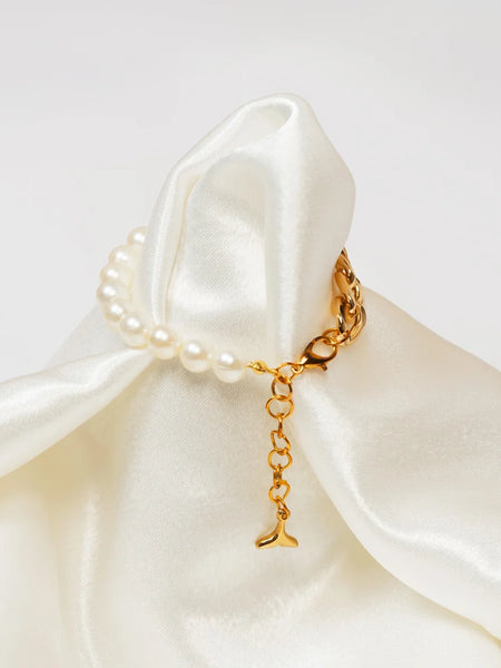 Dolphin Tail Pearl Charm Bracelet