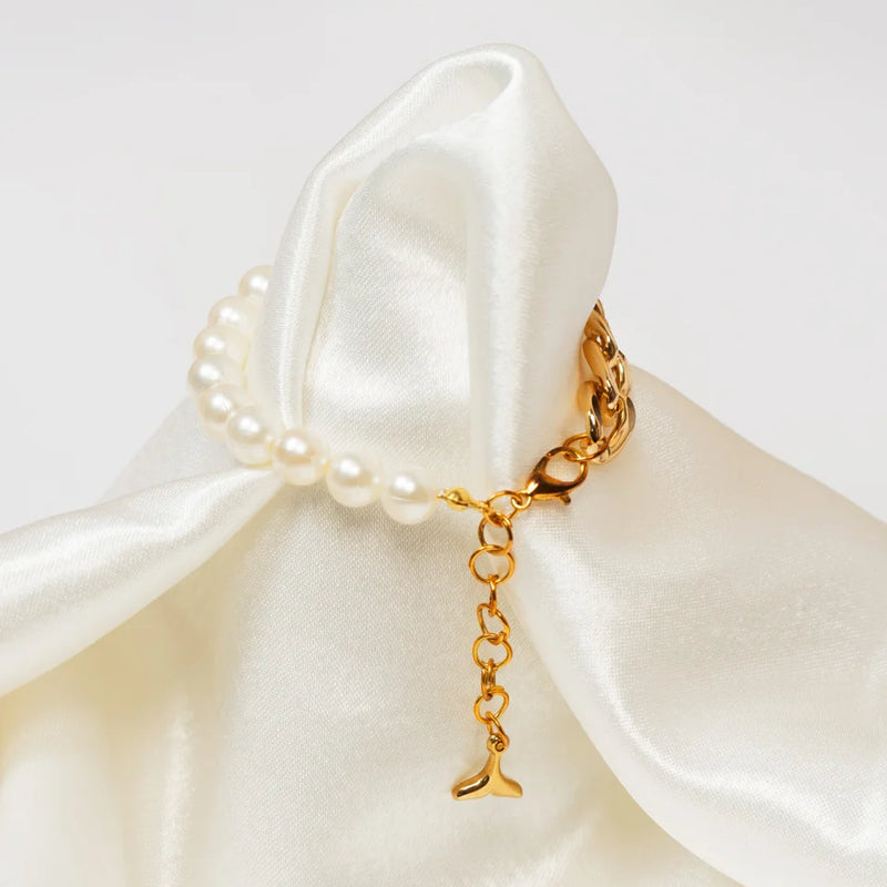 Dolphin Tail Pearl Charm Bracelet
