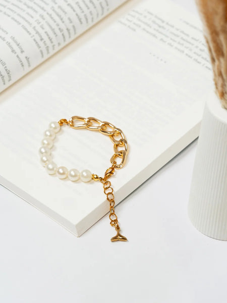 Dolphin Tail Pearl Charm Bracelet
