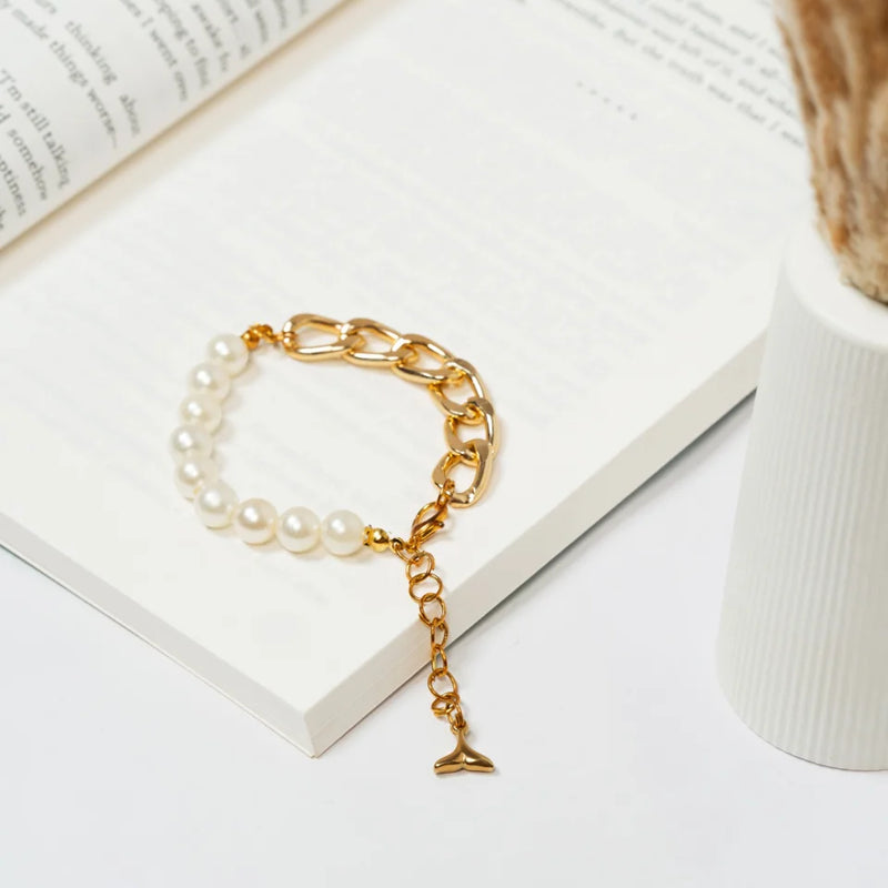 Dolphin Tail Pearl Charm Bracelet
