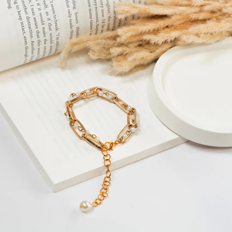 Golden Pearl Chain Bracelet