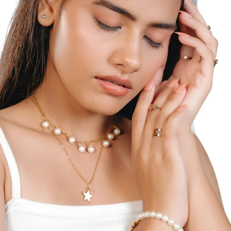 Luna Star Charm Pearl Necklace