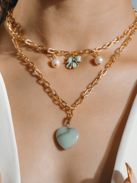 Luxe Mint Bloom Pearl Necklace