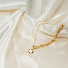 Pearl & Gold Duo Heart Necklace