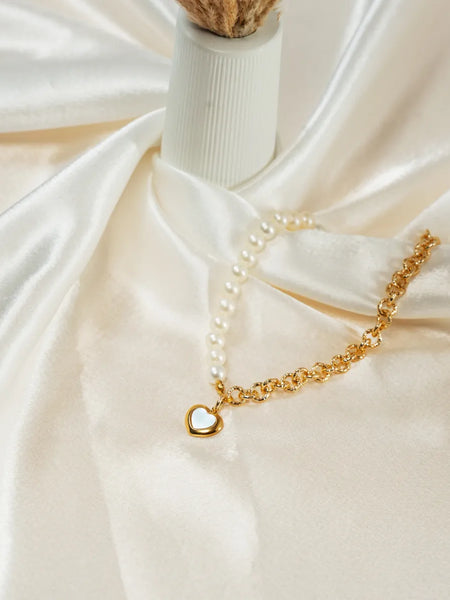 Pearl & Gold Duo Heart Necklace