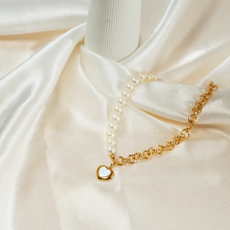 Pearl & Gold Duo Heart Necklace