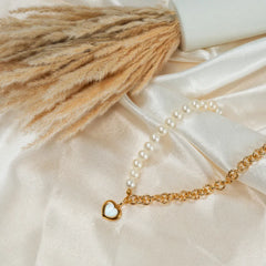 Pearl & Gold Duo Heart Necklace