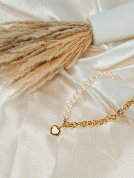 Pearl & Gold Duo Heart Necklace