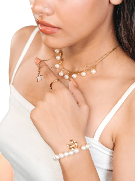 Luna Star Charm Pearl Necklace