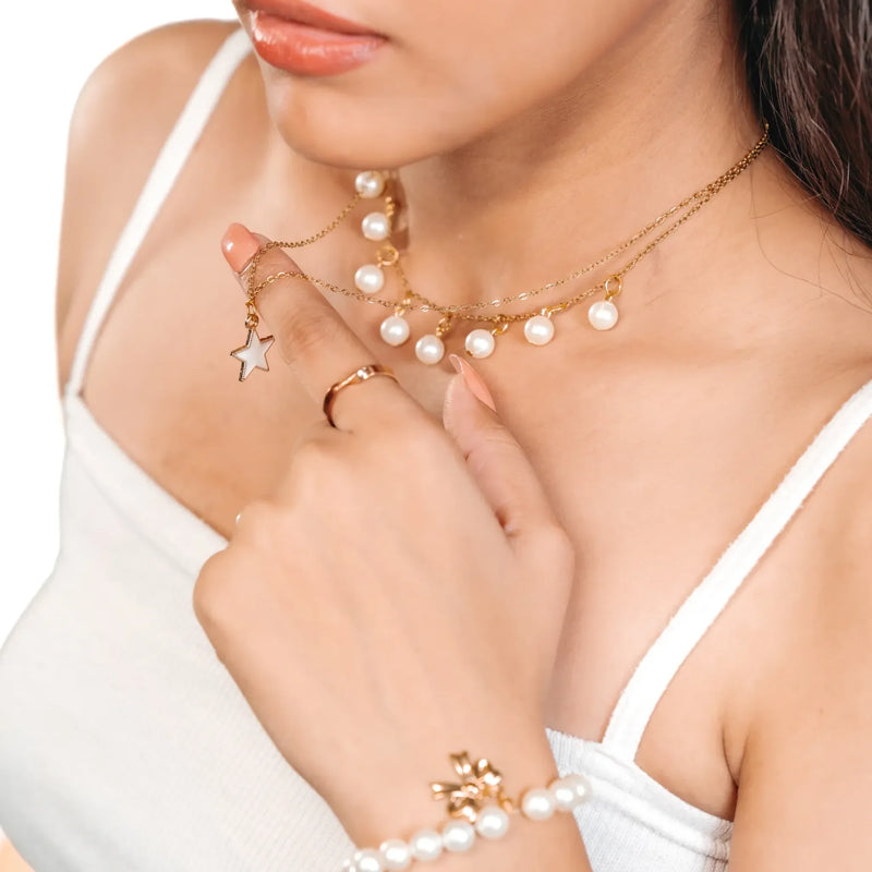 Luna Star Charm Pearl Necklace