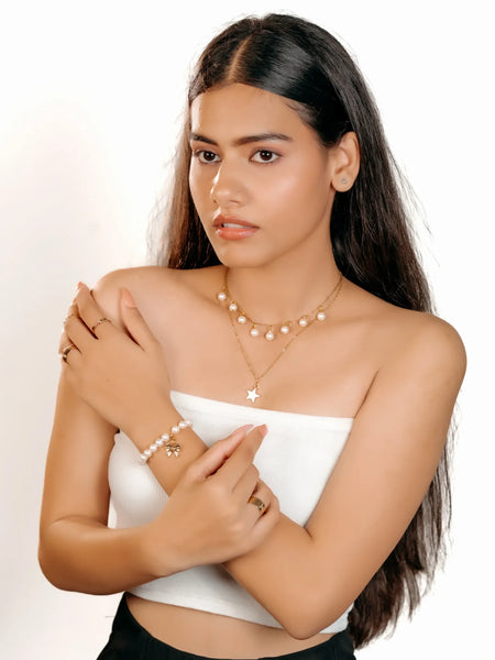 Luna Star Charm Pearl Necklace