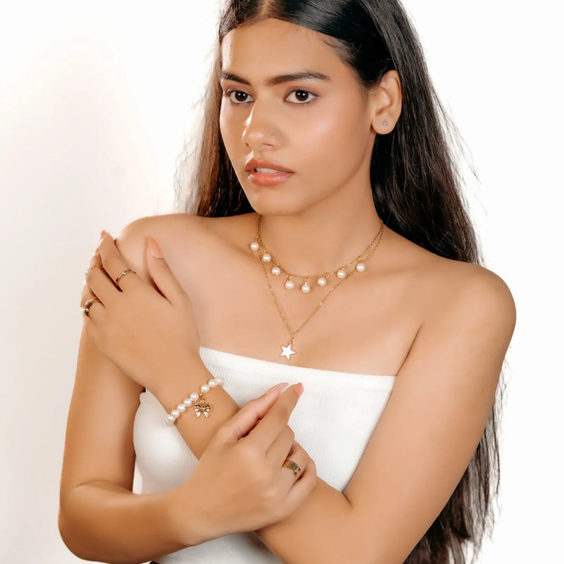 Luna Star Charm Pearl Necklace