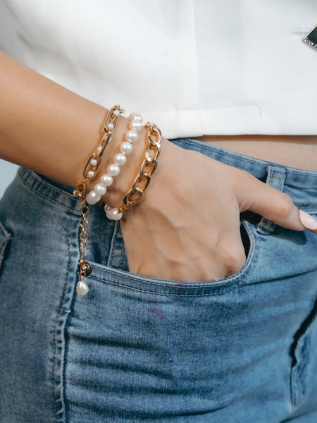 Luxe Pearl & Chain Bracelet Combo (Set of 3)