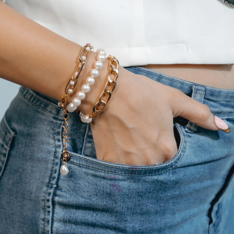 Luxe Pearl & Chain Bracelet Combo (Set of 3)