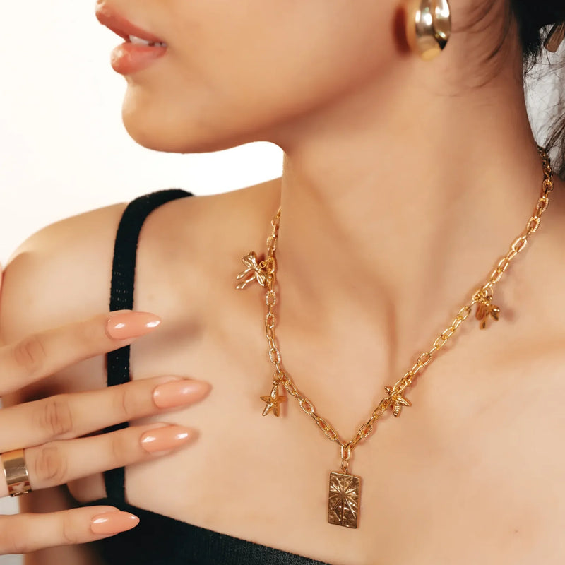 Golden Sunburst Charm Necklace